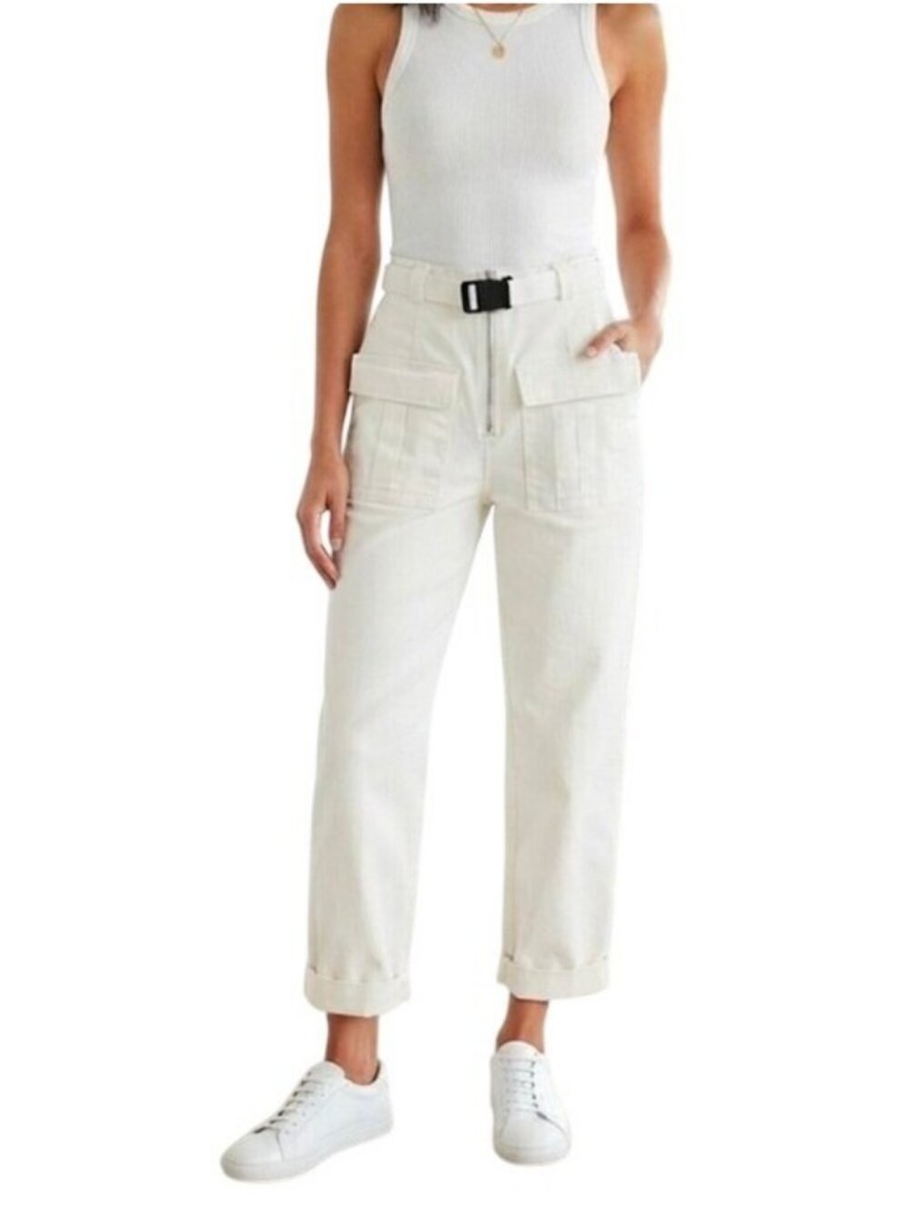 Princess Polly White High-Rise Cargo Pants with Webbing Belt